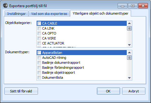 Ytterligare objekt och dokumenttyper