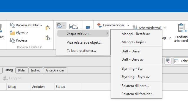 Fig 3 - Skapa relation meny